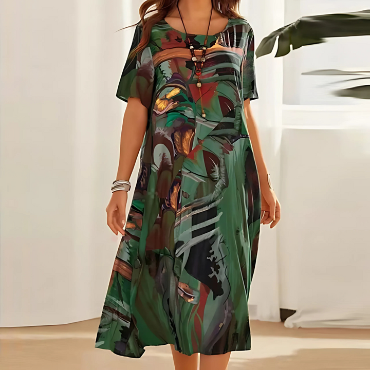 Levoire | Imprimé Abstrait Robe Midi Fluide Pour Femmes Vert