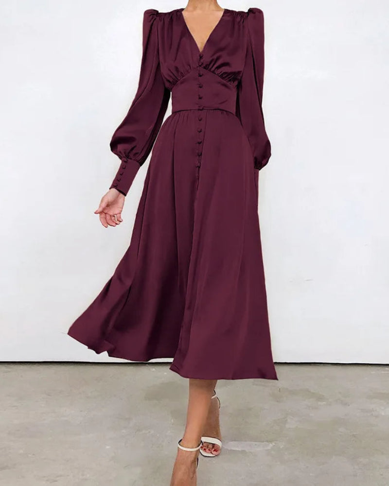 Levoire | Robe Maxi en Soie Décolleté en V pour Femmes Bourgogne