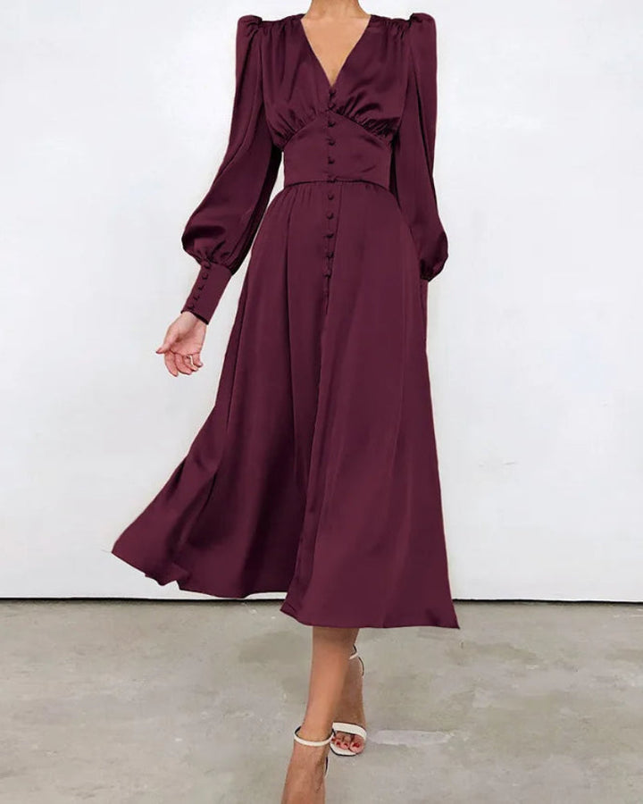 Levoire | Robe Maxi en Soie Décolleté en V pour Femmes Bourgogne