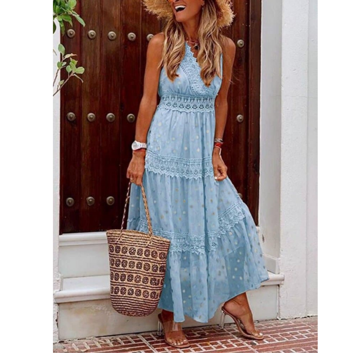 Levoire | Robe Maxi Boho d'été pour femmes Bleu