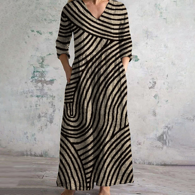 Levoire | Robe Rayée Vintage – Élégance Intemporelle Avec Une Touche Moderne Marron & Noir