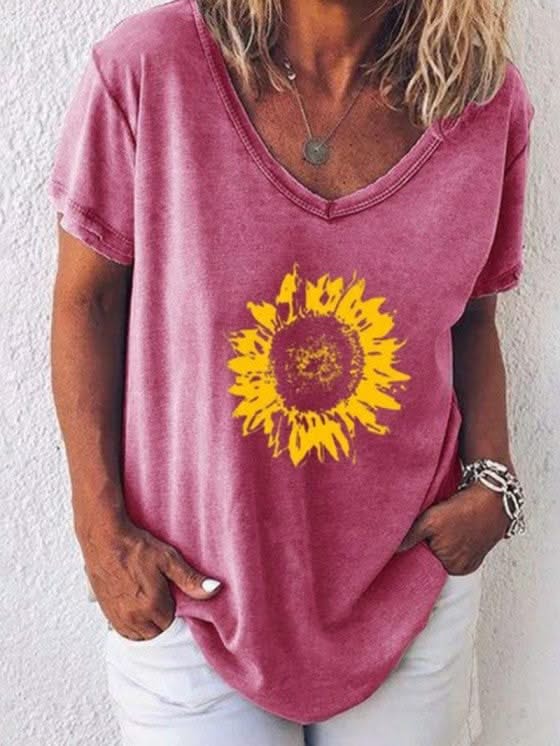Levoire | T-Shirt Avec Imprimé V Décolleté Tendance Rosa