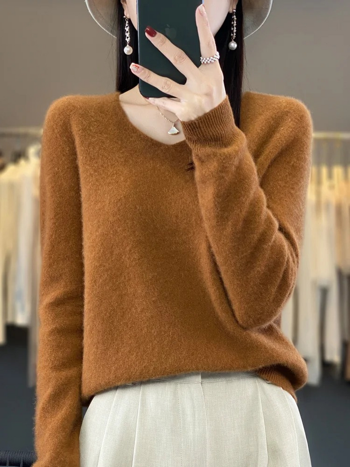 Levoire | Kashmir pull Femme Élégant Col en V, Doux & Confortable Orange foncé