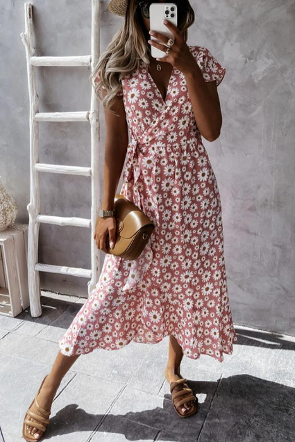Levoire | Robe midi à imprimé marguerite Rose