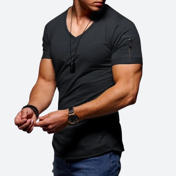 Levoire | T-shirt musclé pour hommes avec décolleté en V Noir