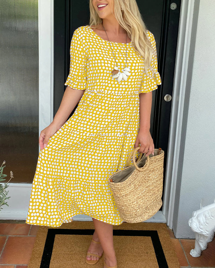 Levoire | Robe Midi Avec Col Rond Et Motif À Pois