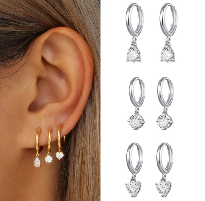 Levoire | Zirconium Tippu Boucles D'Oreilles Argent 3 Parin Setti
