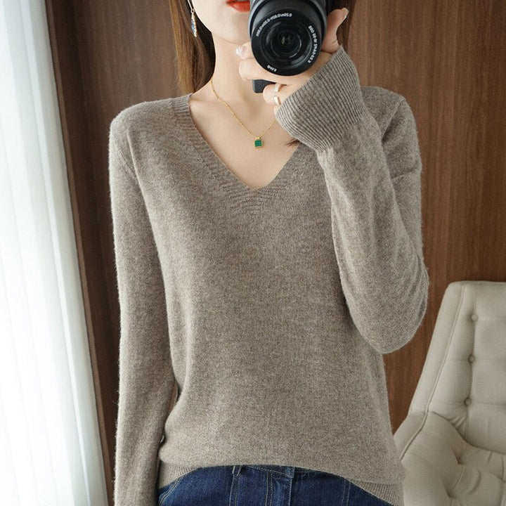 Levoire | Pull Chaud Pour Femmes - Col en V Gris
