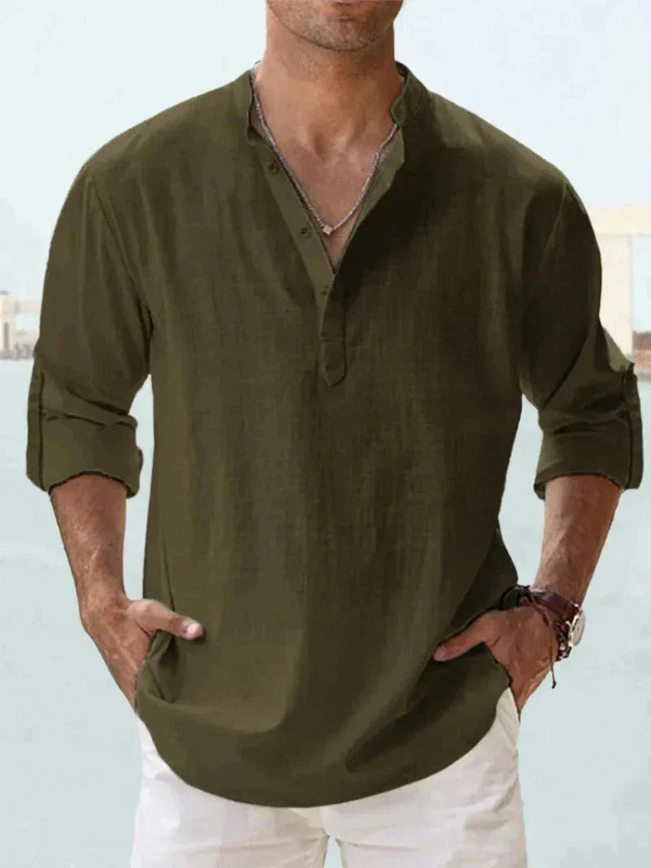 Levoire | Chemise en lin élégante pour hommes en été Olive-Vert