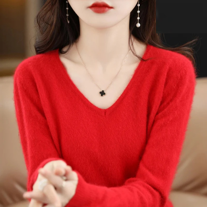 Levoire | Pull en cachemire pour femmes À col en V Léger et doux Rot