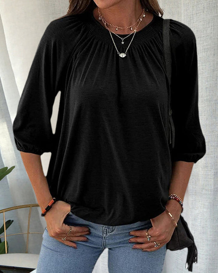 Caro™ - Blouse chic avec manches d'évêque Noir