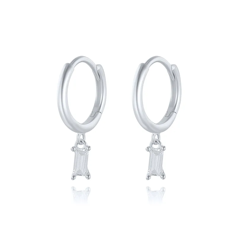 Levoire | Boucles D'Oreilles Carrées En Zircon Élégant Argent Blanc