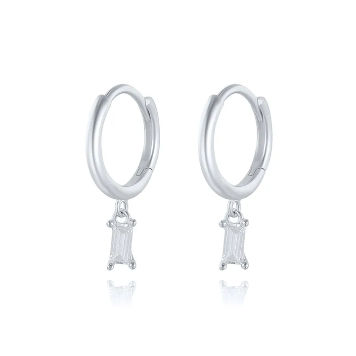 Levoire | Boucles D'Oreilles Carrées En Zircon Élégant Argent Blanc