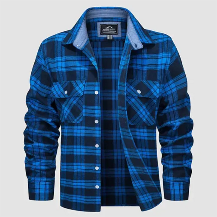 Levoire | Blouse à carreaux à manches longues Boutons en bas Bleu clair