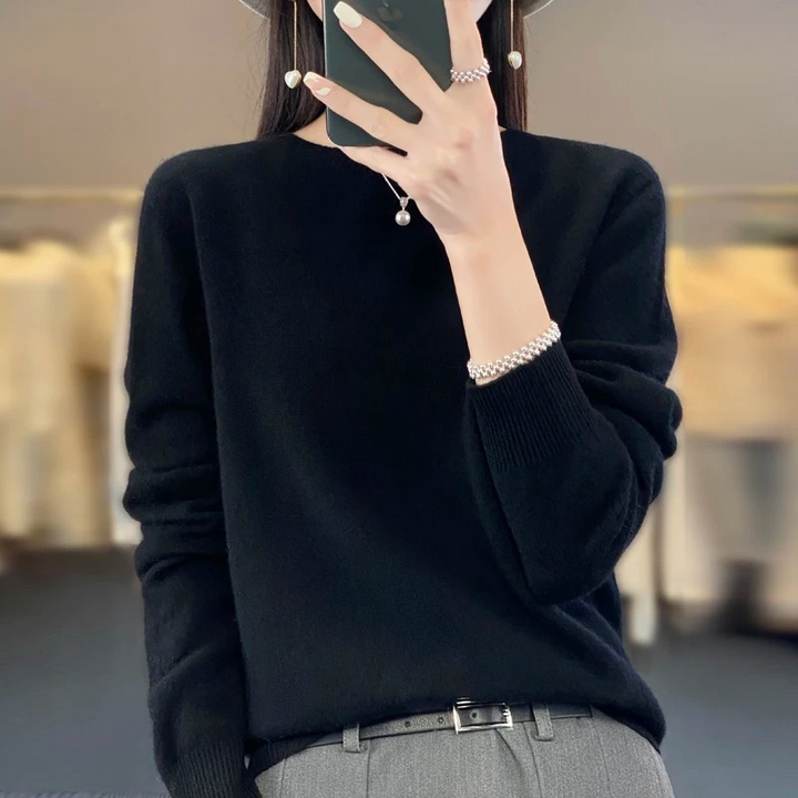 Levoire | Pull en cachemire Femme Élégant Col Rond, Doux & Confortable Noir