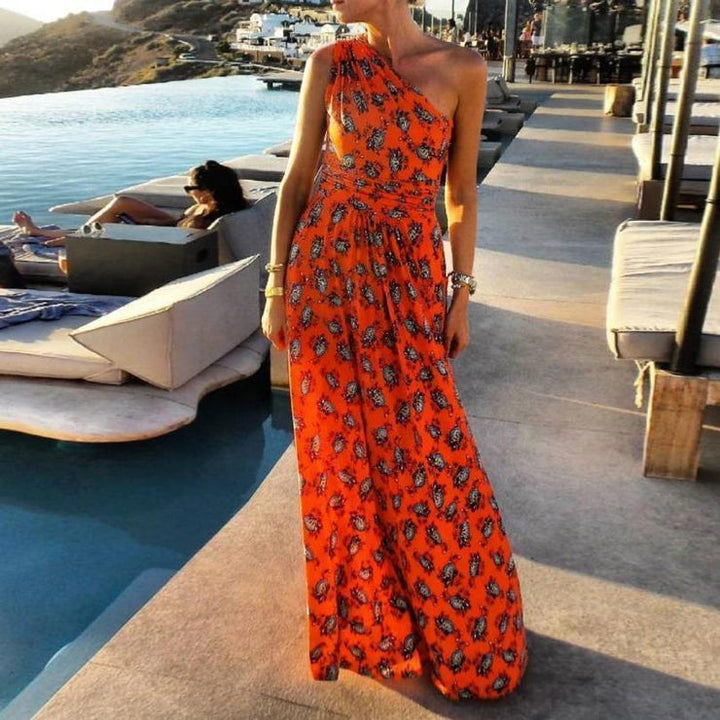 Levoire | Robe D'Été Élégante Robe Maxi Imprimée Orange