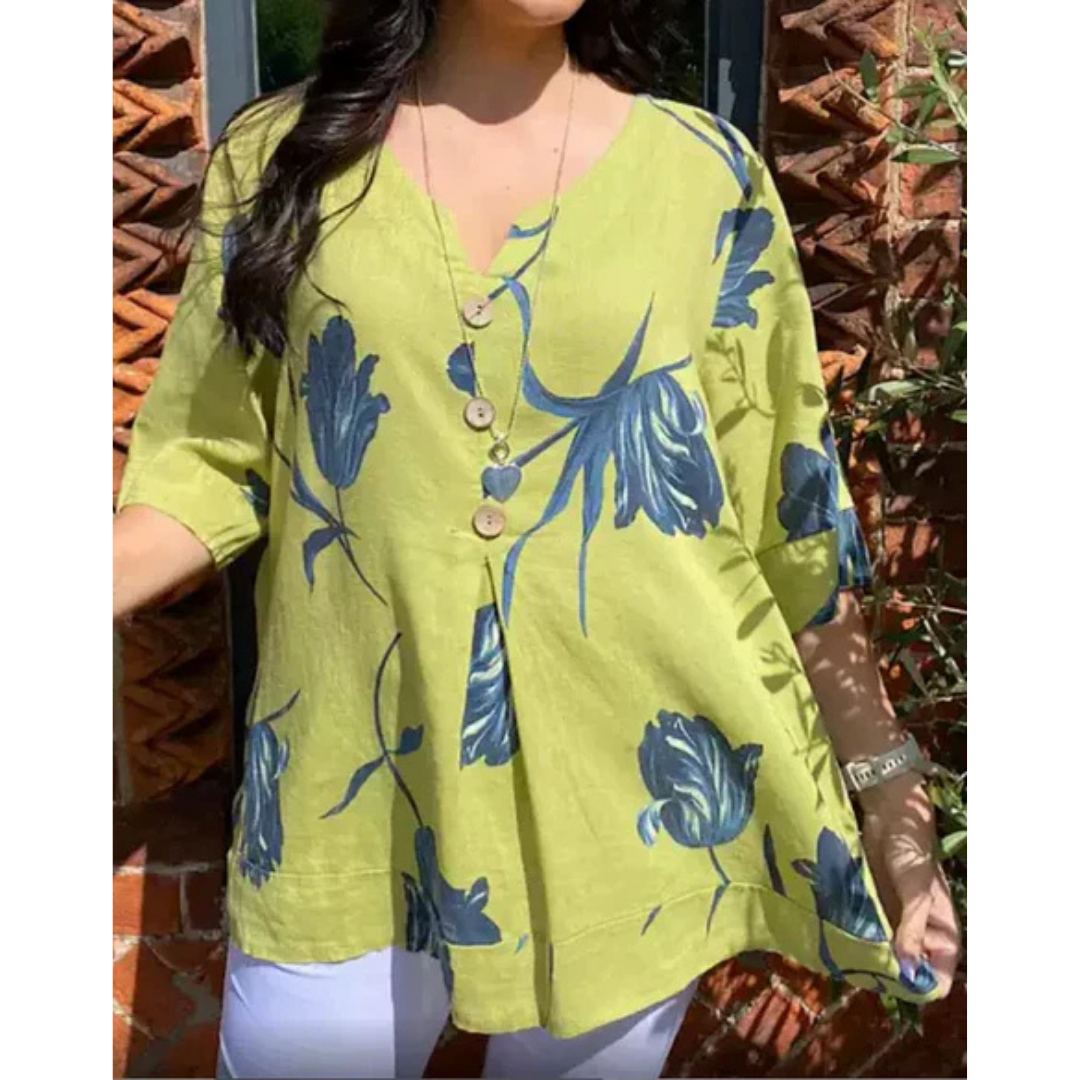 Levoire | Chemisier Floral À Col En V Et À Boutons Pour - Femmes - Stylise Jaune