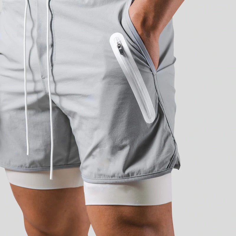 Levoire | Hommes 2 en 1 Pantalon de sport Entraînement Fitness Leggings à double couche Pour hommes Gris sans logo