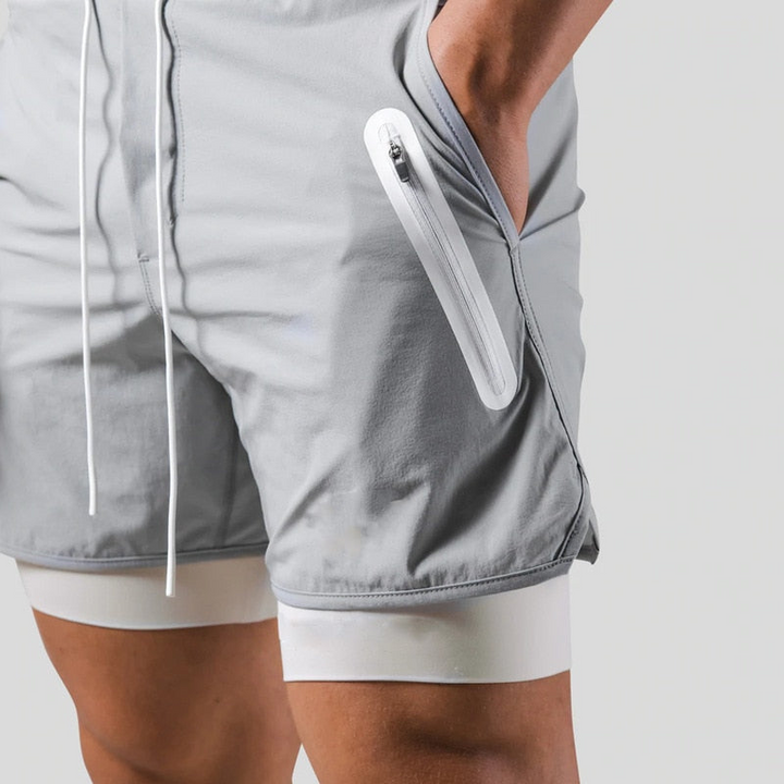 Levoire | Hommes 2 en 1 Pantalon de sport Entraînement Fitness Leggings à double couche Pour hommes Gris sans logo