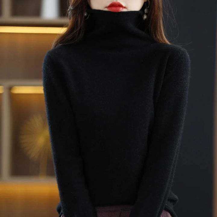 Levoire | Luxe Cachemire Pull Femme Doux Col Montant, Chaud & Élégant Noir