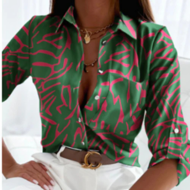 Levoire | Blouse décontractée à manches longues avec des boutons imprimés Vert