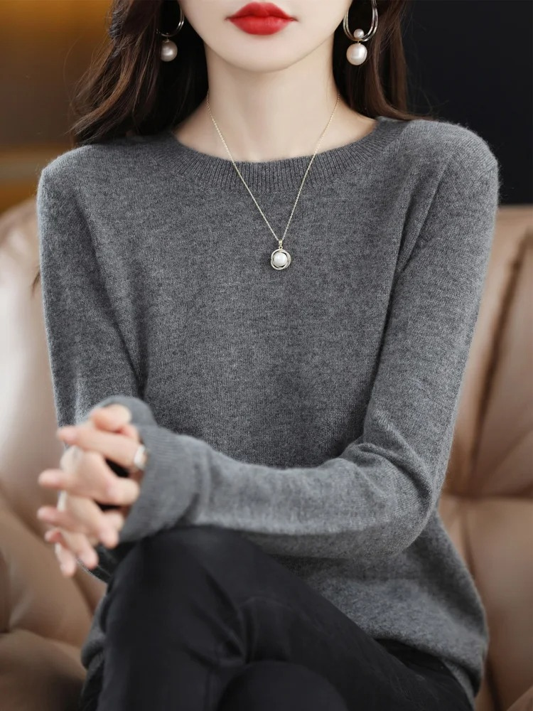Levoire | Cachemire Tricot Femmes Col Ronde, Doux & Chaud Luxe Gris