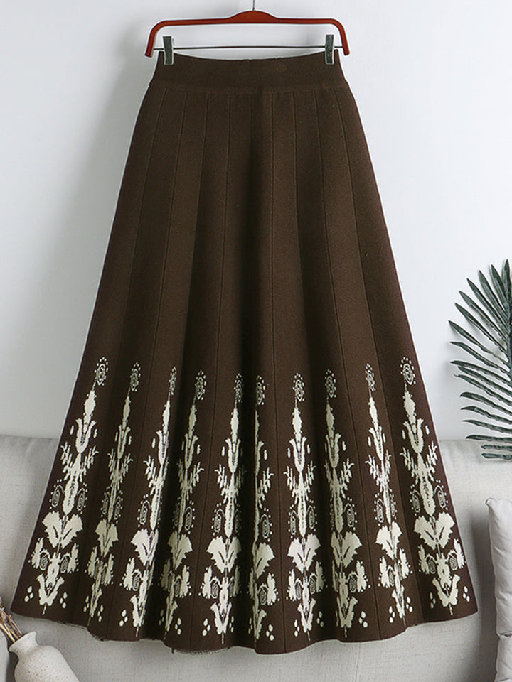 Levoire | Jupe Plissée Jacquard Taille Haute Une taille Braun