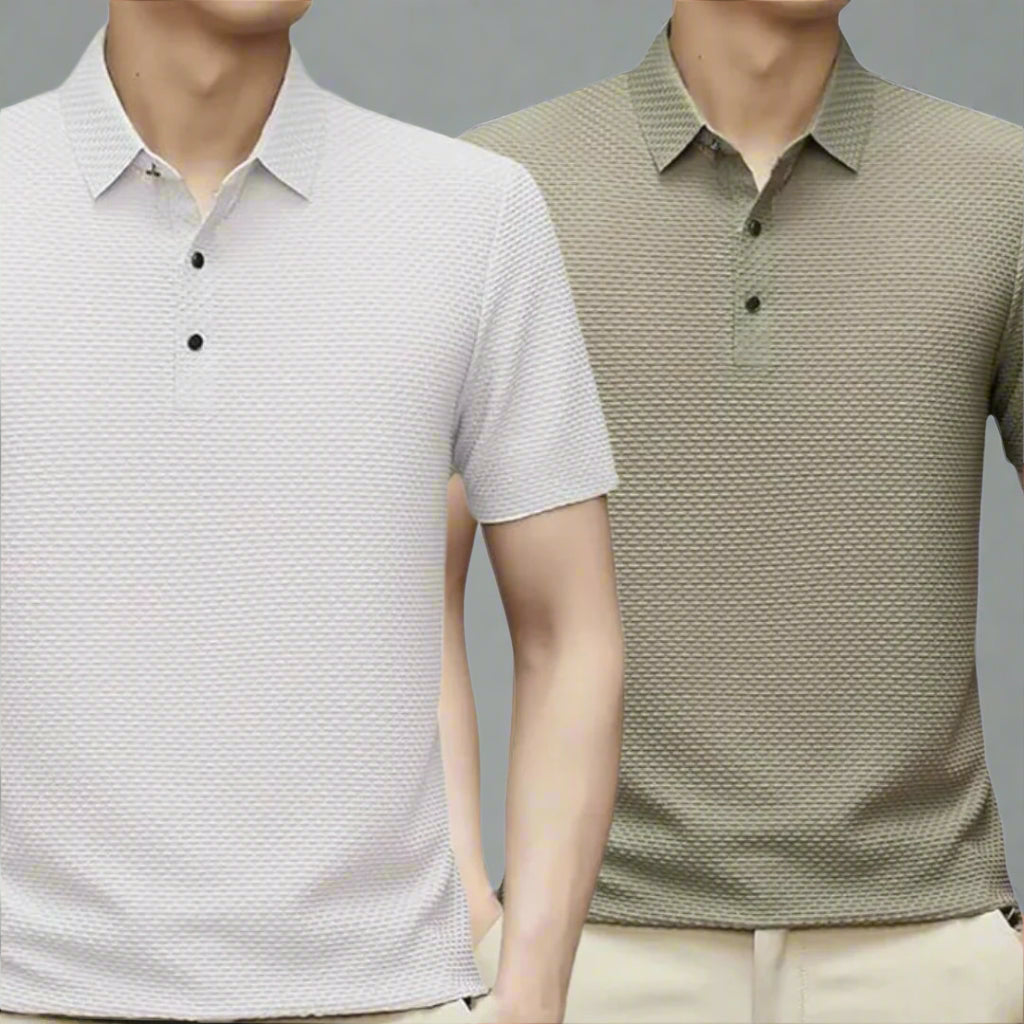 Levoire | Polo Shirt Homme Slim Fit À Manches Courtes Respirant 2-Pack Khaki | Blanc