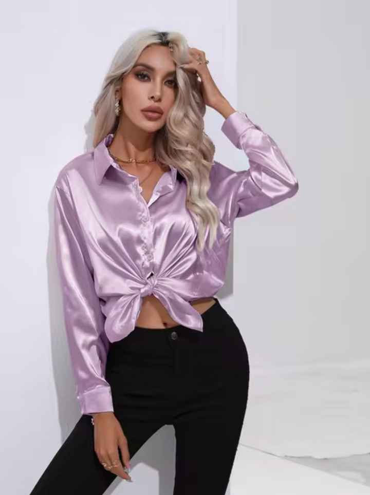 Levoire | Chemisier En Satin À Manches Longues Lilas