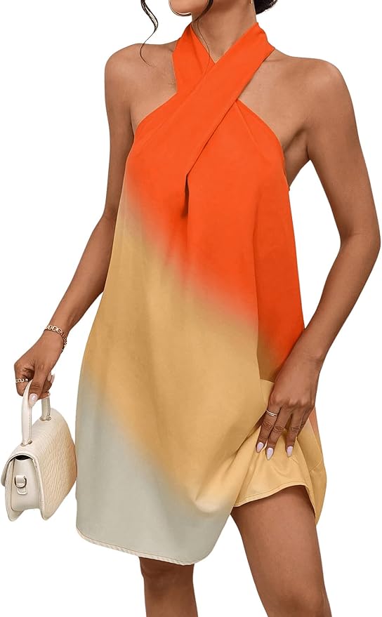Levoire | Robe Dégradé Avec Col Halter Orange
