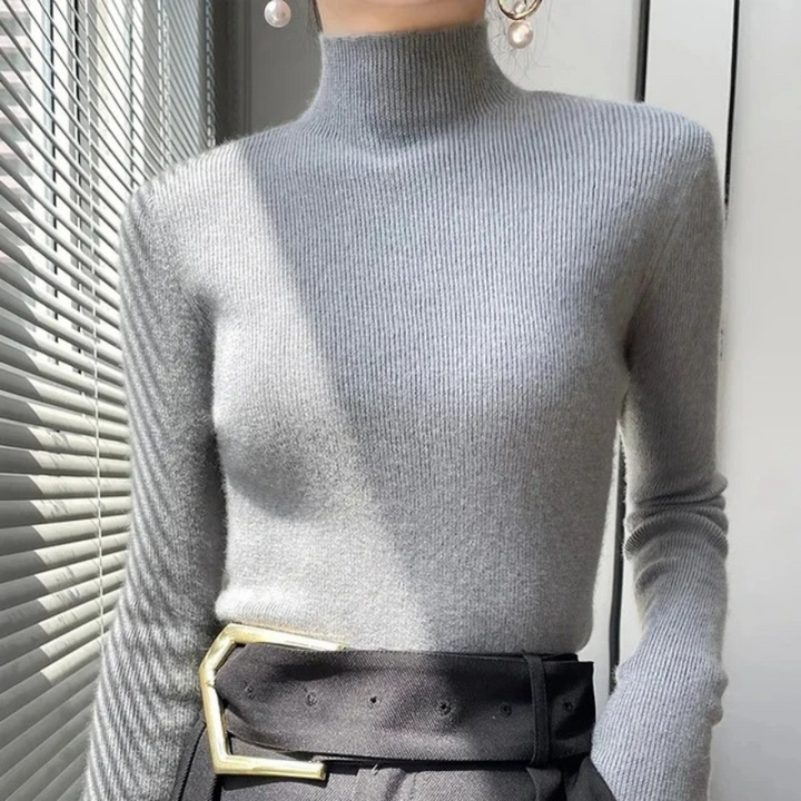 Levoire | Femme Haut Col Roulé Ribbitty Pull Doux Et Élégant Haut Col Roulé Femme Gris clair