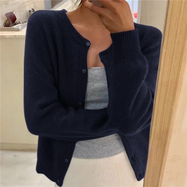 Levoire | Veste Tricotée Unicolore Pour Femmes Bleu foncé Une taille