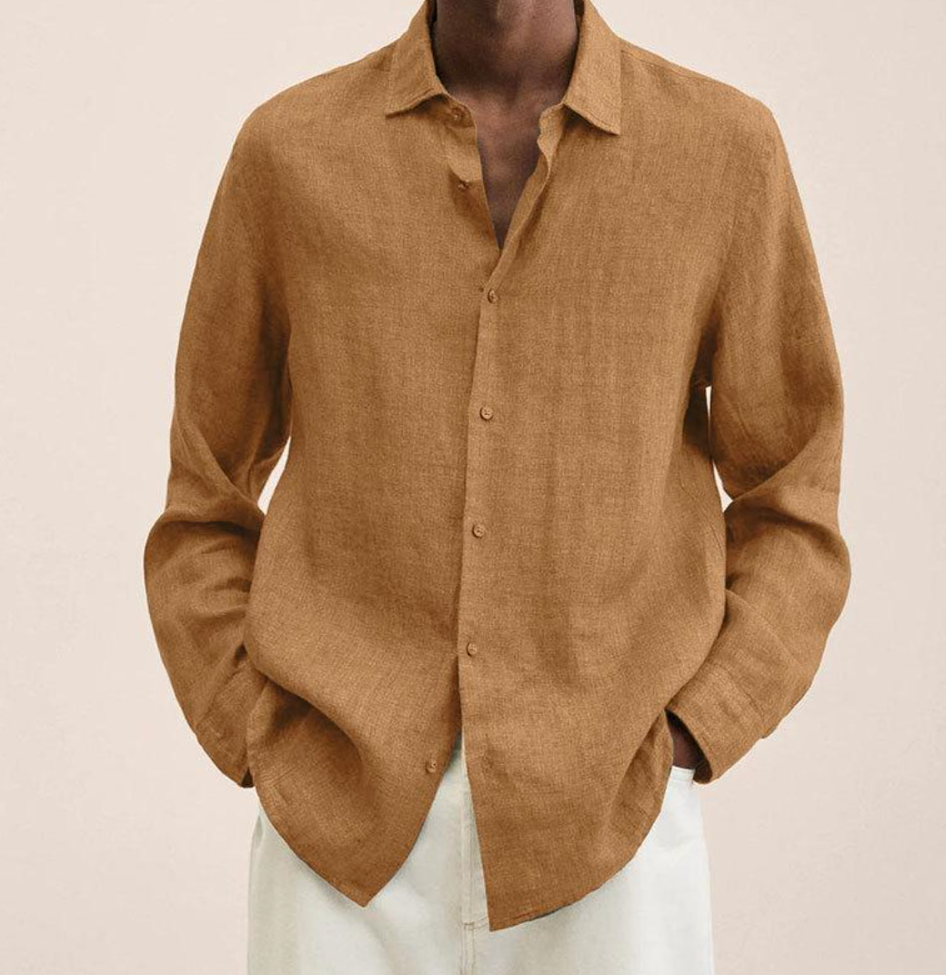 Levoire | Chemise en lin pour hommes Chemise d'été élégante pour hommes Braun