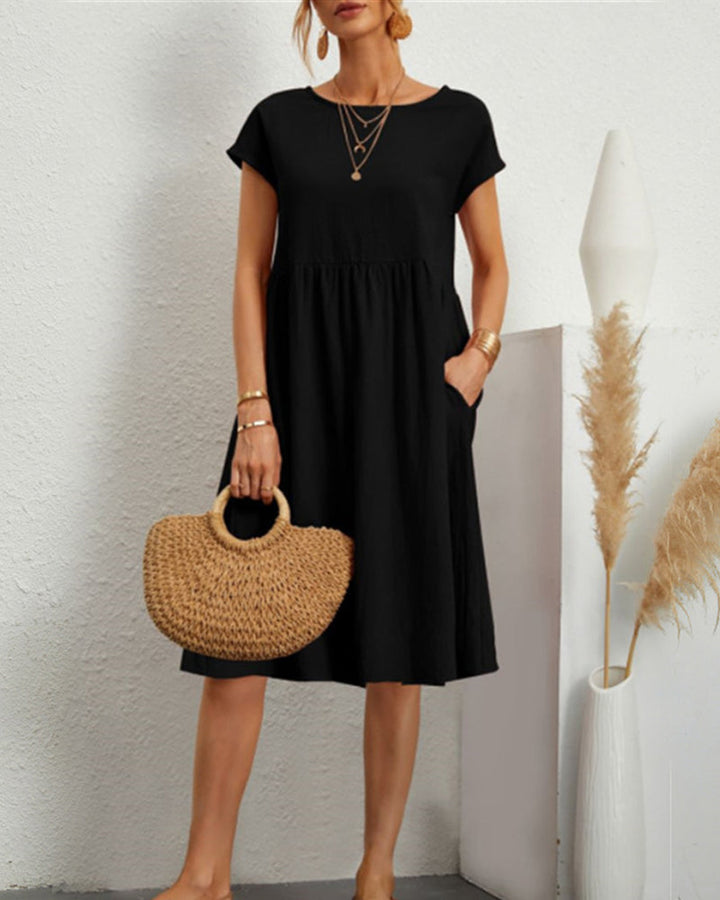 Levoire | Robe Midi À Col Rond Avec Poches Noir