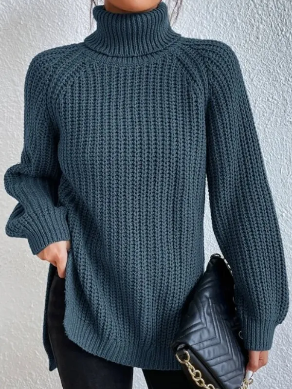 Levoire | Pull Col Roulé Avec Fentes Latérales Idéal Pour Décontracté Et Chic Bleu