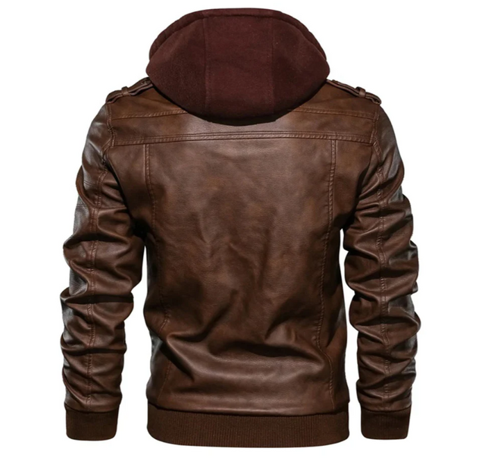 Levoire | Veste En Cuir Avec Capuche Pour Hommes Braun