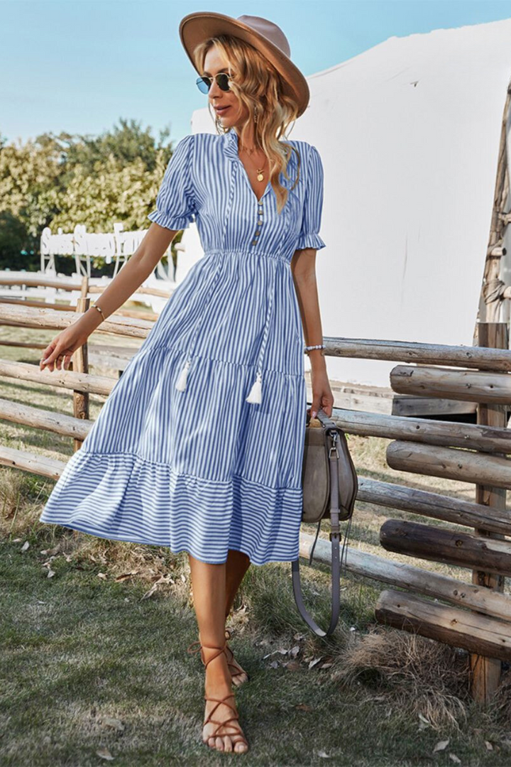 Levoire | Robe D'Été À Rayures Pour Femmes Bleu