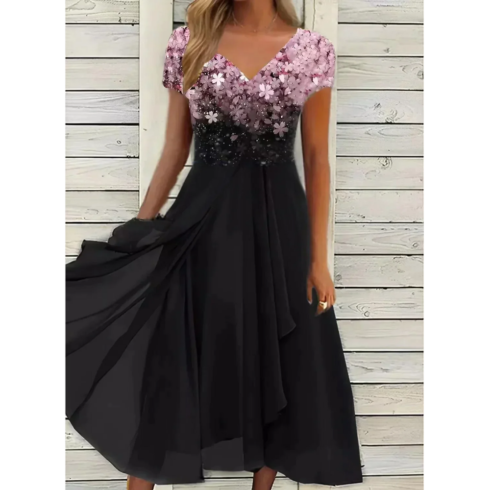 Levoire | Midi Robe de fête Décolleté en V Pour Femmes Rose noire