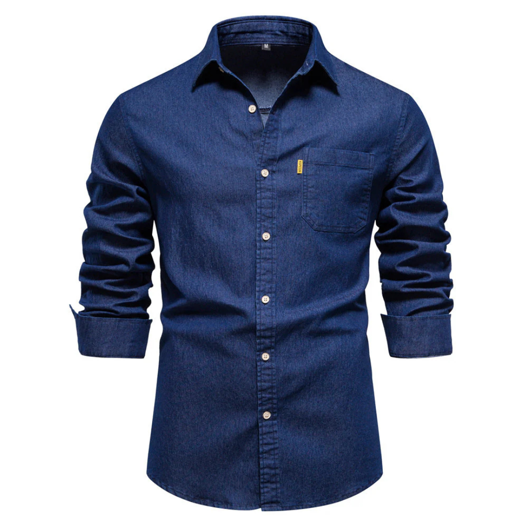 Levoire | Chemise à manches longues Boutonnage en bas Bleu foncé
