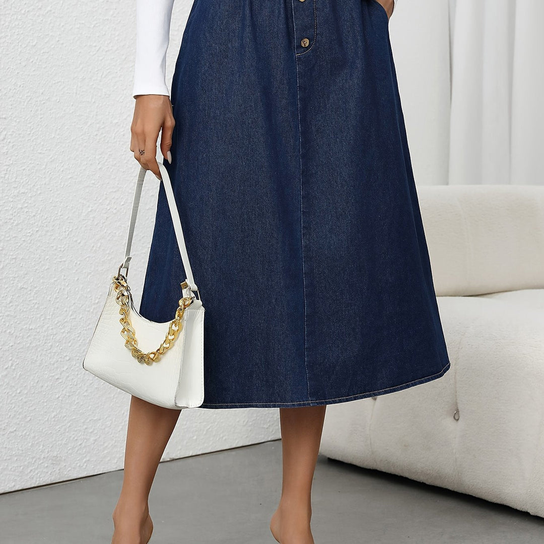Levoire | Jupe Midi En Denim À Taille Haute Avec Fermeture À Boutons