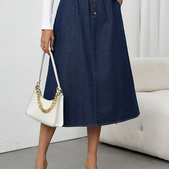Levoire | Jupe Midi En Denim À Taille Haute Avec Fermeture À Boutons