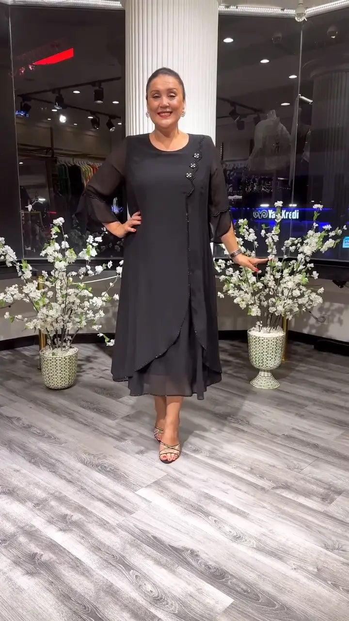 Levoire | Femmes Robe Chiffon Évasée Unie Noir