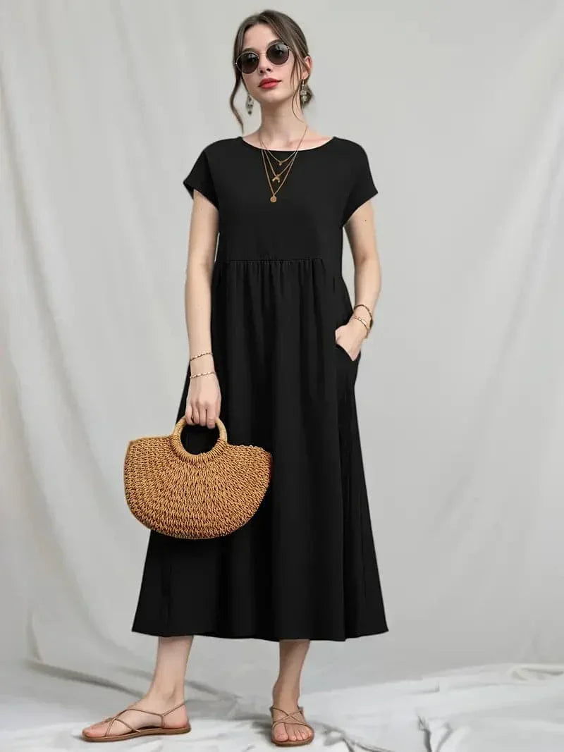 Levoire | Robe À Manches Courtes Pour Femme - Midi Noir