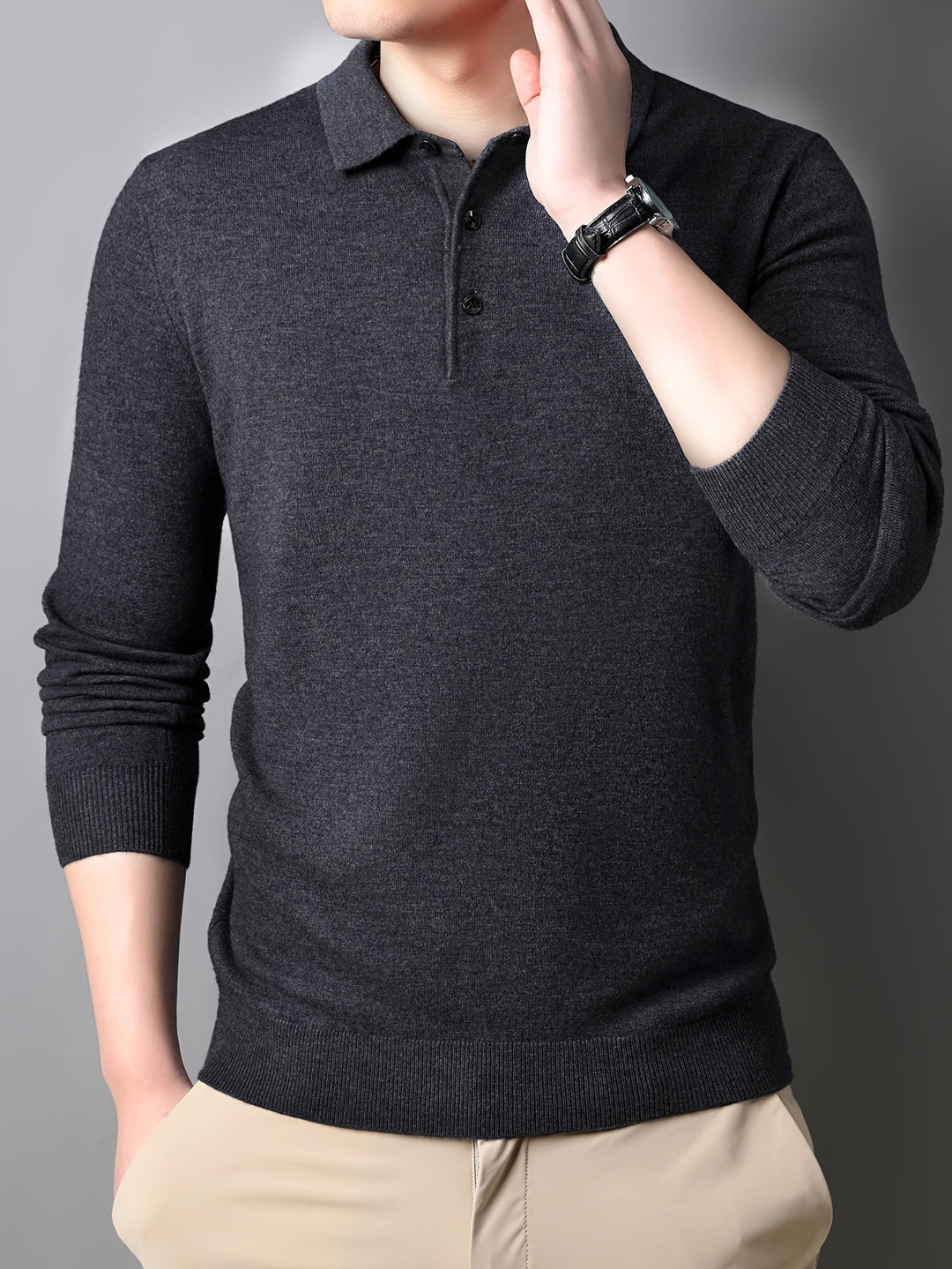 Levoire | Rento Tricoté Pull Homme En Laine Avec Revers Dans Une Couleur Non Combinée Gris foncé