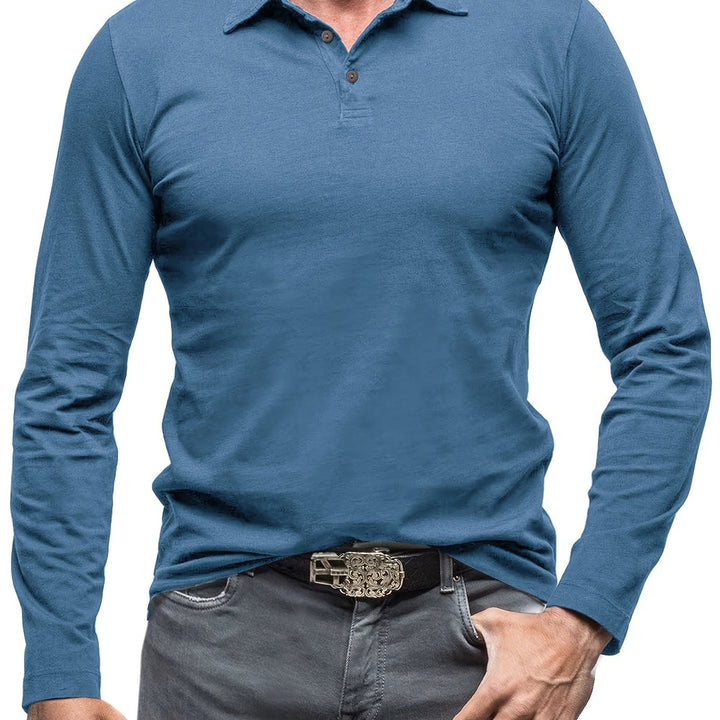 Levoire | T-Shirt Henley À Manches Longues Unies Pour Hommes Kuh Bleu