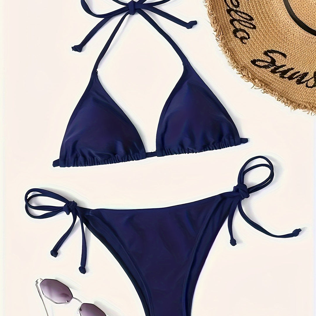Levoire | Bleu Foncé Ensemble De Bikini Sexy Avec Soutien V Décolleté Et Dos Nu