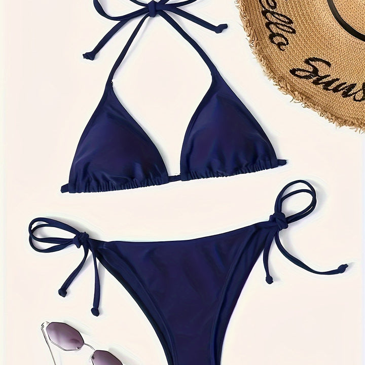 Levoire | Bleu Foncé Ensemble De Bikini Sexy Avec Soutien V Décolleté Et Dos Nu