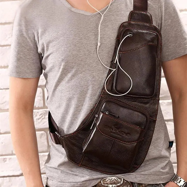 Levoire | Sac à bandouillère pour homme en cuir, première couche, sac décontracté en cuir de vache Type 5 Brun