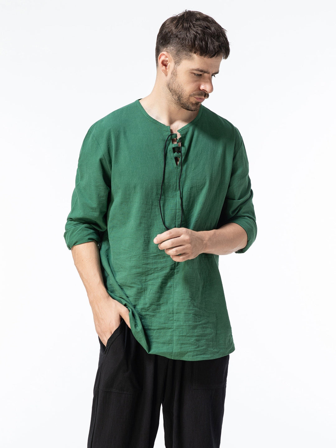 Levoire | T-Shirt Henley À Manches Longues En Mélange Coton-Lin Printemps/Automne