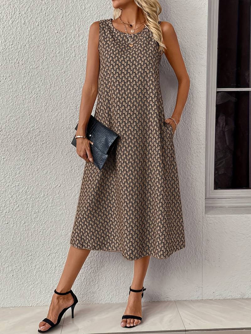 Levoire | Robe Midi Boho Sans Manches Avec Imprimé Intégral